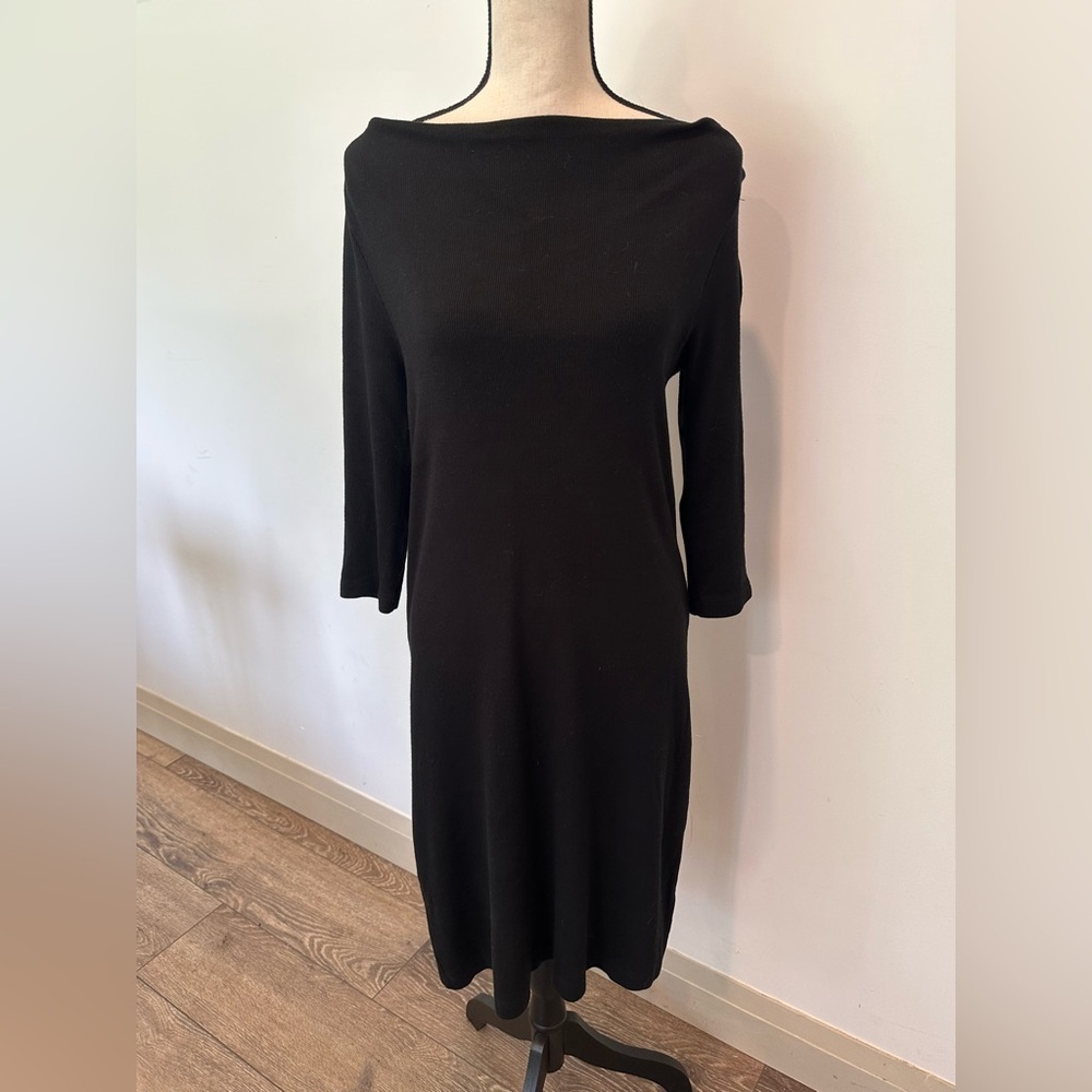 VTG Dockers Black Dress 3/4  Sleeves Mock Neck MIDI 90s EUC